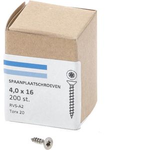 Hoenderdaal Spaanplaatschroef RVS platverzonken kop TX20 voldraad 4.0X16 (per 200 stuks)