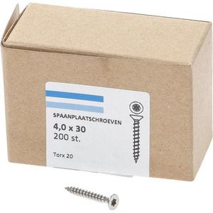 Hoenderdaal Spaanplaatschroef RVS platverzonken kop TX20 voldraad 4.0X30 (per 200 stuks)