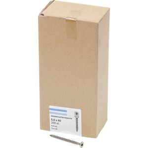 Hoenderdaal Spaanplaatschroef RVS platverzonken kop TX25 voldraad 5.0X60 (per 200 stuks)