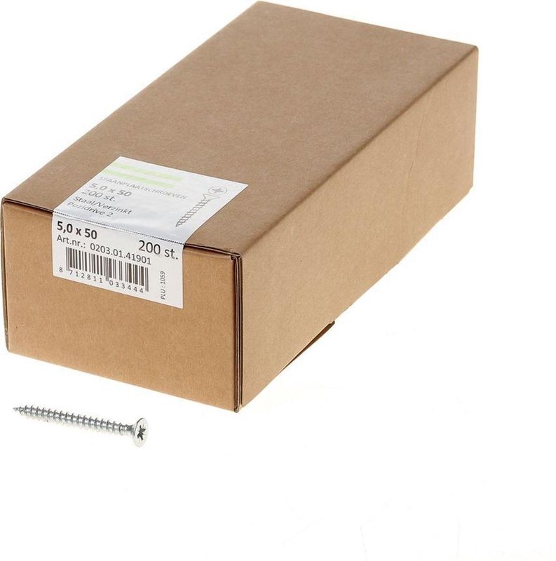 Hoenderdaal - Spaanplaatschroef - Verzinkt - 200 Stuks - Platverzonkenkop