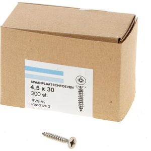 Hoenderdaal Spaanplaatschroef RVS platverzonken kop PZ2 voldraad 4.5X30 (per 200 stuks)