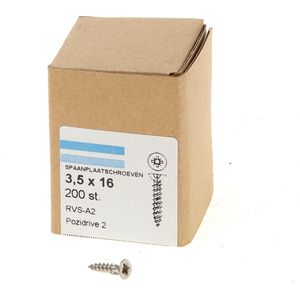 Hoenderdaal Spaanplaatschroef RVS platverzonken kop PZ2 voldraad 3.5X16 (per 200 stuks)