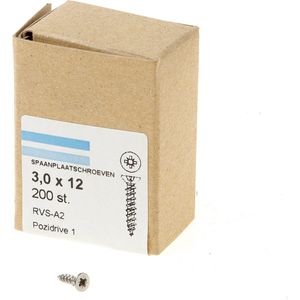 Hoenderdaal spaanderpl.schr.(a2)-pk 3.0 x 12 mm pozidrive RVS - doos à 200 stuks
