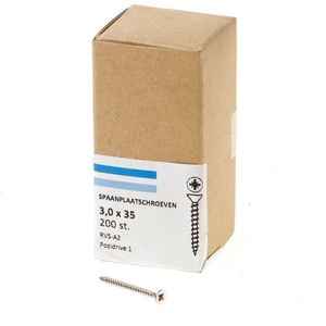 Hoenderdaal Spaanplaatschroef RVS platverzonken kop PZ1 voldraad 3.0X35 (per 200 stuks)