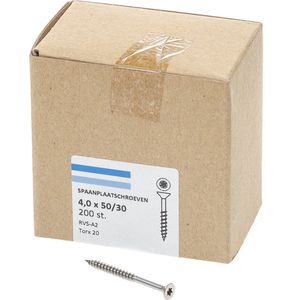 Hoenderdaal Spaanplaatschroef RVS platverzonken kop TX20 deeldraad 4.0X50/30 (per 200 stuks)