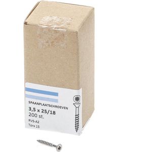 Hoenderdaal Spaanplaatschroef RVS platverzonken kop TX15 deeldraad 3.5X25/18 (per 200 stuks)