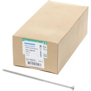 Hoenderdaal Spaanplaatschroef RVS platverzonken kop TX25 deeldraad 6.0X200/70 (per 100 stuks)