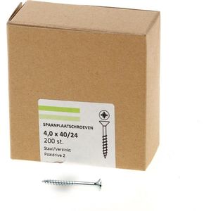 Hoenderdaal Spaanplaatschroef verzinkt platverzonken kop PZ2 deeldraad 4.0X40/24 (per 200 stuks)