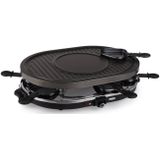 Raclette für 8 Personen Partygrill, Grillplatte oval mit Crêpefläche 1200 Watt