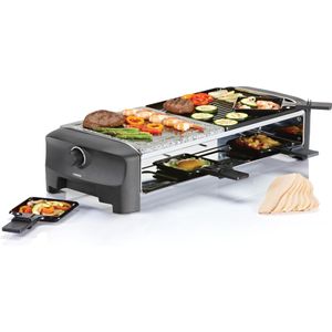 Princess Gourmetstel 162820 - Grill & Bakplaat – Omkeerbare plaat en Steengrill - 8 personen - 42 x 21 cm - 2 meter snoer - Regelbare thermostaat - 1400W - 8 pannetjes