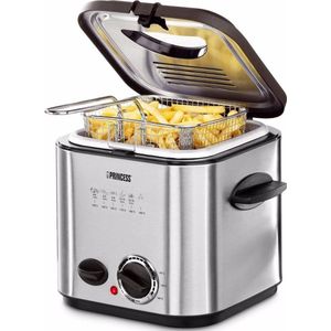 Princess Mini Friteuse en Fondue 182611 – 1.2 liter - Regelbare thermostaat – Geurfilter - Kijkvenster - Compact - 6 fonduevorken - Geschikt voor camping - 840W - geborsteld RVS