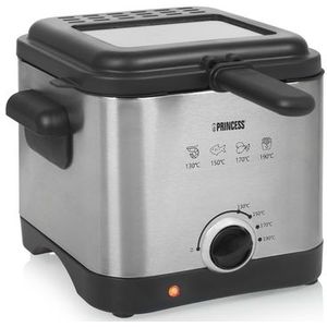 Princess Mini friteuse 182612 - 1.5 Liter - Regelbare thermostaat - Geurfilter - Kijkvenster - Compact - Geschikt voor camping - 1000W - geborsteld RVS