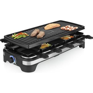 Princess Gourmetstel XL 162650 - Raclette 10 personen - Grill & Bakplaat - Groot 49x21cm - 2 meter snoer - Regelbare thermostaat - 1500W - Zwart - 10 pannetjes