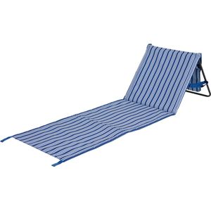 Strandstoel en Strandligbed Campart BE-0421 - Stretcher en Stoel Inklapbaar - Strandmat met verstelbare rugleuning - Met afneembaar hoofdkussen - Blauw Wit