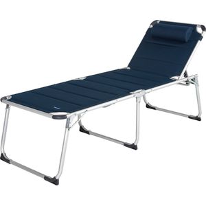 Campart Ligbed BE-0671 - Stretcher extra hoog - Opvouwbaar en verstelbaar - Relaxstoel voor tuin en camping - Afneembaar hoofdkussen - Loungestoel - Blauw