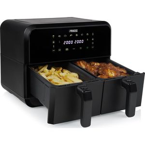 Princess Double Basket Airfryer 182068 - Dubbele Airfryer - 8 liter - 2 manden - XXL - 8 programma’s - 2400W - Dubbele heteluchtfriteuse - Touchscreen - Zwart - 80 °C tot 220°C - Sync functie