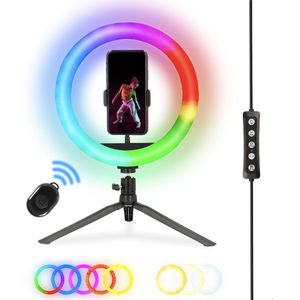 Nikkei RLIGHTXMINI Ringlamp met Tripod Statief Smartphone - Ring light - 10 Inch - 99+ RGB Kleuren en Effecten - Afstandsbediening - TikTok Selfie Lamp