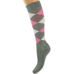 Stapp - Horse Sok Ruit - Grijs/Roze/Fuchsia - Katoen/Polyamide/Elastomeer