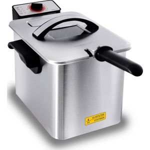 Inventum GF645F - Frituurpan - 4 liter - Tot 190 graden - 3000 watt - Koude zone - Anti reukfilter - PFAS vrij - Kijkvenster - Friteuse - RVS/Zwart