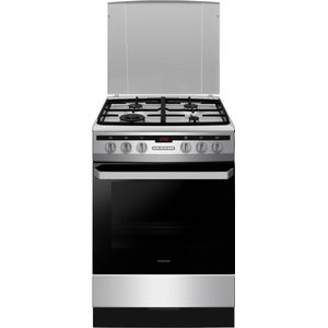 Inventum VFG6034WGRVS - Vrijstaand gasfornuis - Elektrische oven - 4 kookzones - 60 cm - 65 liter - Zilver/Zwart