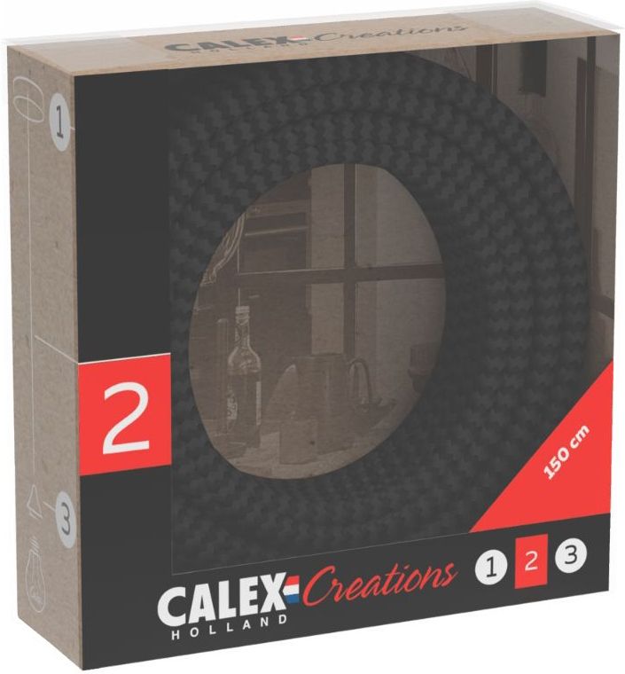 Calex - Textiel Omwikkelde Kabel - Zwart/Grijs - 2x0,75mm² - 1,5M