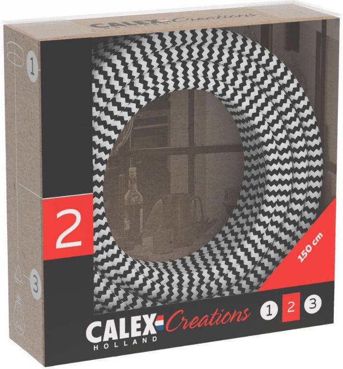 Calex - Textiel Omwikkelde Kabel - Zwart-Wit - 1,5 Meter - 2x0,75mm²