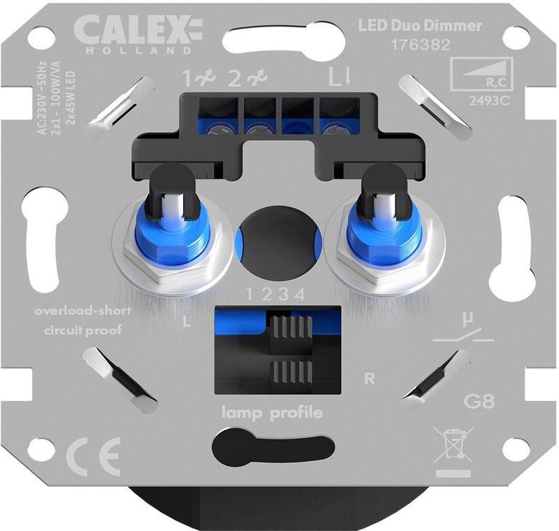 Calex LED Duo Wanddimmer - Inbouw Dimmer - 3-150W Fase afsnijding - Universeel