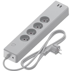 Calex Slimme Stekkerdoos - Smart Wifi Contactdoos - 4-voudig met 2x USB-A (België /FR - penaarde) - Elke stekker apart bestuurbaar via Wifi - 1.8 meter - Grijs