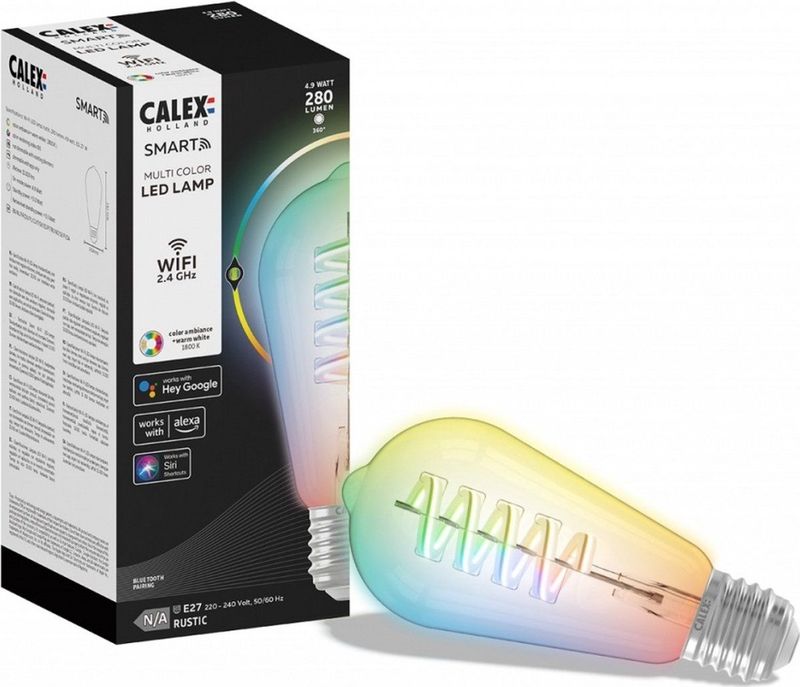 Calex - Slimme Lamp - Wifi LED Filament - E27 - RGB en Warm Wit Licht