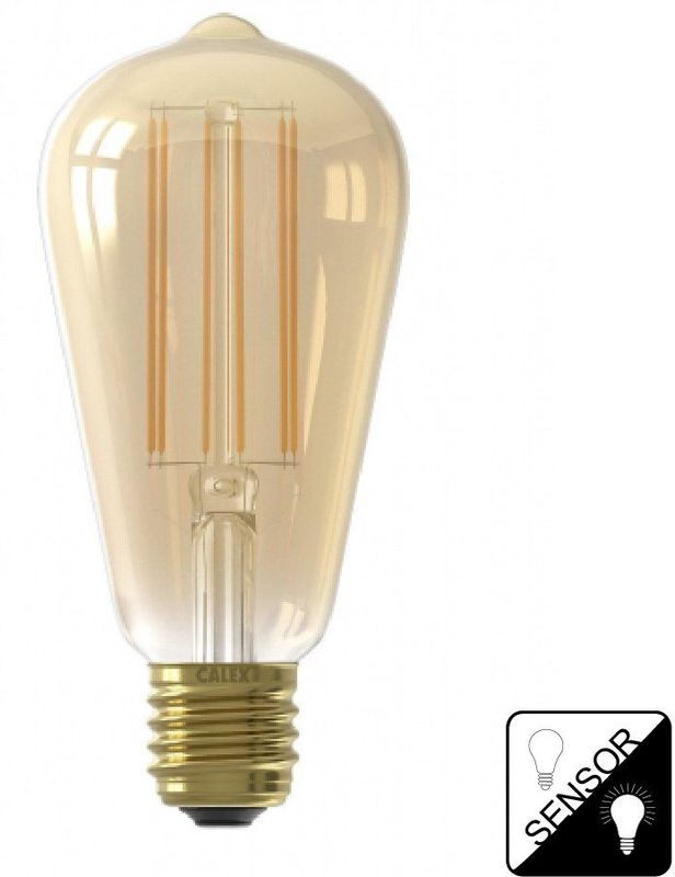 CALEX - Functionele LED Lamp, Rustiek Goud ST64, E27 Fitting, 4.5W, Extra Warm Wit Licht (2100), Dag- en Nacht Sensor