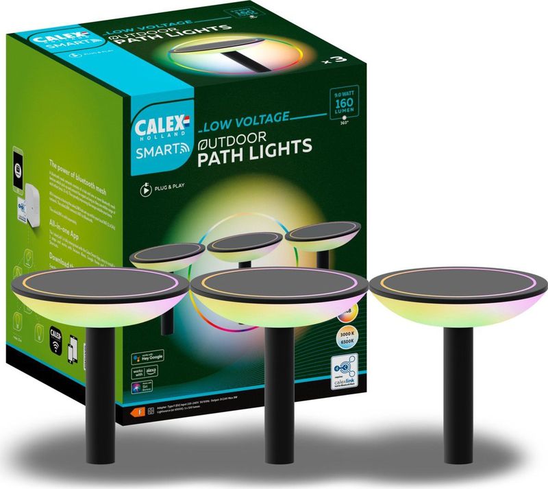 Calex - Smart Outdoor - Set van 3 Padverlichting - RGB en Warm Wit Licht - Zwart