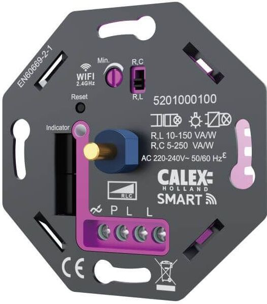 Calex - Smart LED Dimmer - Wifi - Inbouw - 5-250W - Fase Aan/Afsnijding