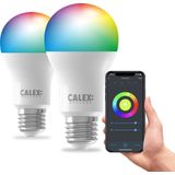 Calex Slimme Lamp - Set van 2 stuks - Wifi LED Verlichting - E27 - Smart Lichtbron - Dimbaar - RGB en Warm Wit - 9.4W