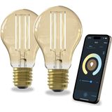 Calex - Slimme Lamp - Set van 2 - Wifi LED Filament - Goud - Dimbaar - Warm Wit