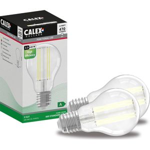 Calex High Efficiency LED Lamp - Set van 2 stuks - 2.2W Energielabel A - E27 Filament Lichtbron - Wit Licht