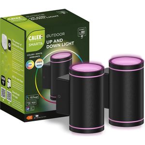 Calex Smart Outdoor LED Buitenlamp - Set van 2 stuks - Slimme Up & Down Wandlamp - RGB en Warm Wit Licht - 4W - Zwart