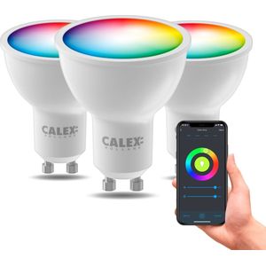 Calex Slimme Lamp - Set van 3 stuks - Wifi LED Verlichting - GU10 - Smart Lichtbron - Dimbaar - RGB en Warm Wit - 4.9W
