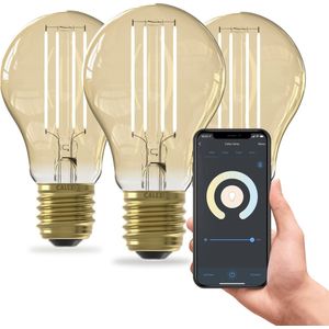 Calex - Slimme LED Lamp - Set van 3 Stuks - Wifi Filament - E27 - Goud - Dimbaar - Warm Wit Licht - 7W