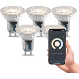 Calex Slimme Lamp - Set van 5 stuks - Wifi LED Verlichting - GU10 Smart Lichtbron - Dimbaar - Warm Wit licht - 4.9W