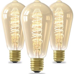 Calex Spiraal Filament LED Lamp - Set van 3 stuks - Rustiek Vintage Lichtbron - E27 - Goud - Warm Wit Licht - Dimbaar