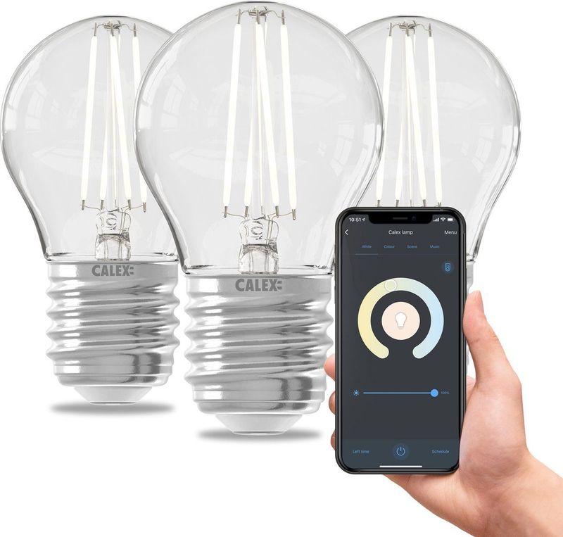Calex - Slimme Lamp - Set van 3 - Wifi LED Filament - E27 - Dimbaar - Warm Wit