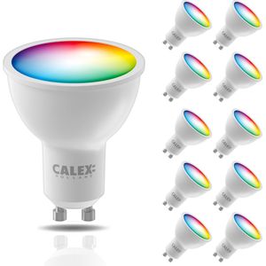 Calex Slimme Lamp - Kleurlamp set van 10 stuks - Wifi LED Verlichting - GU10 - Smart Lamp - Dimbaar - RGB en Warm Wit - 4.9W