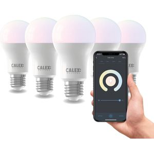 Calex Slimme Lamp - Kleurlamp set van 5 stuks - Wifi LED Verlichting - E27 - Smart Lamp - Dimbaar - RGB en Warm Wit - 9.4W