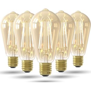 LED Lamp - Goud - Set van 5 Stuks - E27 - ST64 Goud Straight filament - 4.5W - 470lm - 2100K niet dimbaar