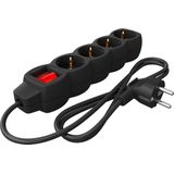 Calex - Stekkerdoos - Zwart - 4-voudig - 1,4 m