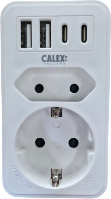 Calex - Verdeelstekker - 2 EU - 2 USB-C - 2 USB-A