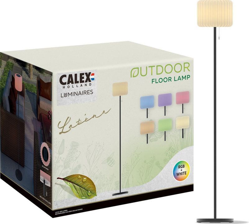 Calex - Latina - Vloerlamp - Zwart - Oplaadbaar - Draadloos - Solar - 150cm - Dimbaar - Warm Wit Licht & RGB - Waterdicht