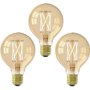 3 stuks Calex filament LED Globelamp G80 E27 3.5W 250lm 2100K Goud Dimbaar Ø8cm