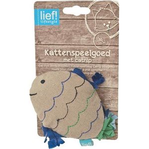 Lief! Kattenspeelgoed - Vis Boys Met Catnip Beige/Blauw - 15X7X4.5 CM