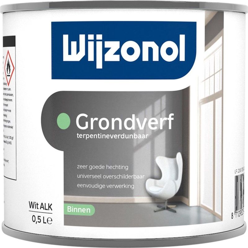 Wijzonol - Grondverf - Wit - Terpentine Verdunbaar - Inhoud 0,5 Liter